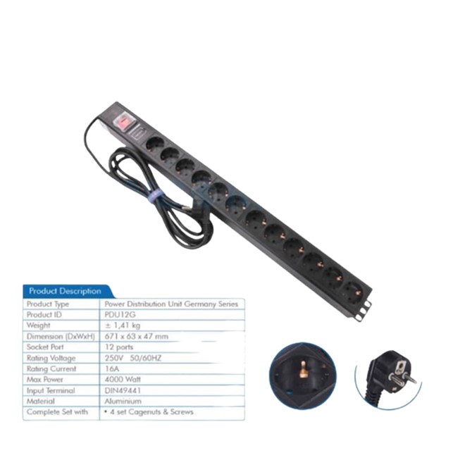 Stop Kontak Colokan Listrik Rack Server PDU 12 Port with AV6 Meter – Schuko 16A