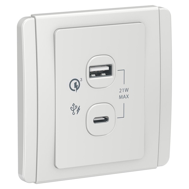 Outlet Data Schneider Neo 21W Type A + Type C, PD+QC3.0 USB Charger, White
