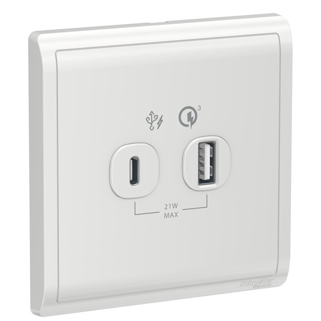 Outlet Data Schneider Pieno 21W Type A + Type C, PD+QC3.0 USB Charger, White