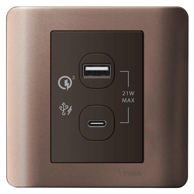Outlet Data Schneider ZENcelo 21W Type A + Type C, PD+QC3.0 USB Charger, Silver Bronze