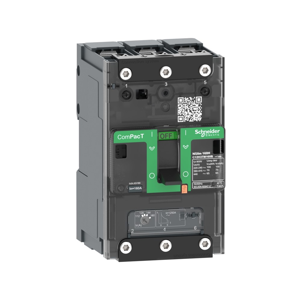 Schneider Circuit breaker ComPacT NSXm B (25kA at 415VAC), 3 Poles 3d, 40A rating TMD trip unit, compression lugs and busbar connectors (C11B3TM040B)