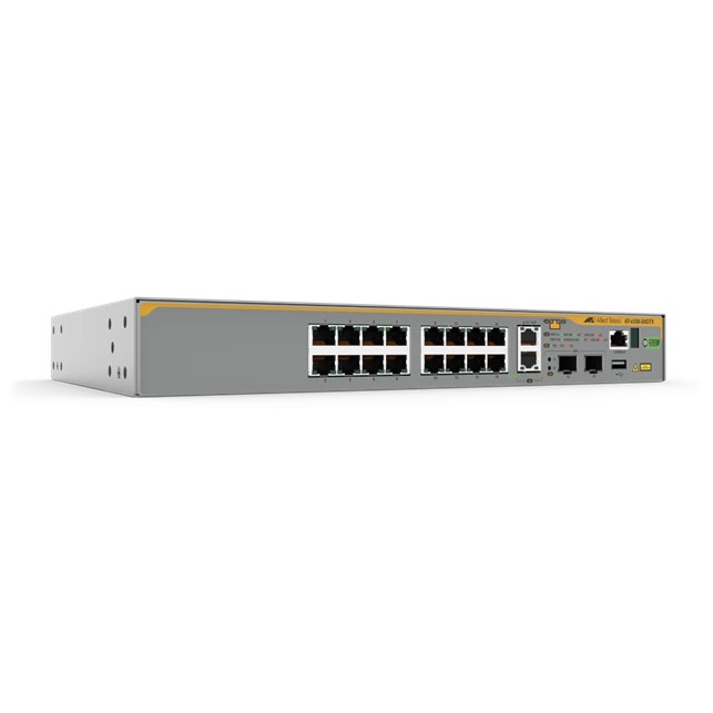 Allied Telesis L3 Stackable Switch, 16x 10/100/1000-T, 2x 1/2.5/5/10G-T, 2x SFP+ Ports and a single fixed PSU, EU Power Cord. (AT-x330-20GTX-50)